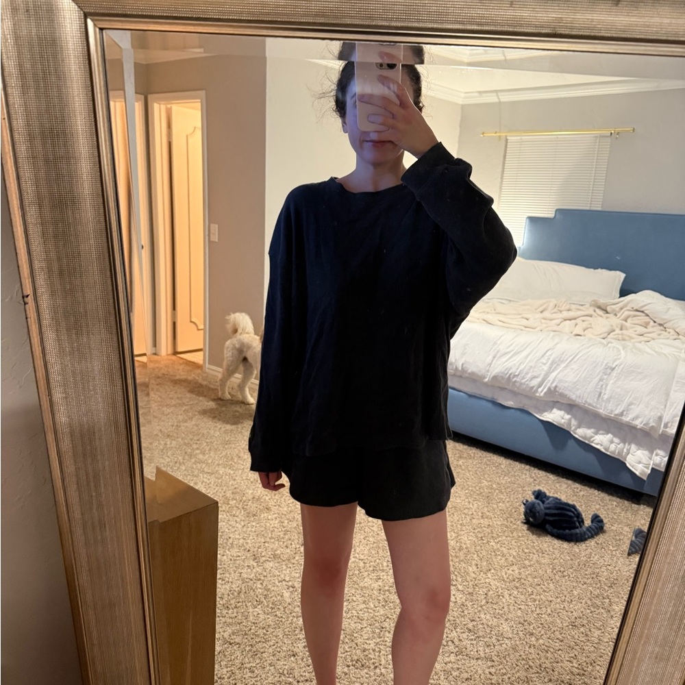 Daily Drills Oversized Thermal & Thermal Resort Shorts in Vintage Black